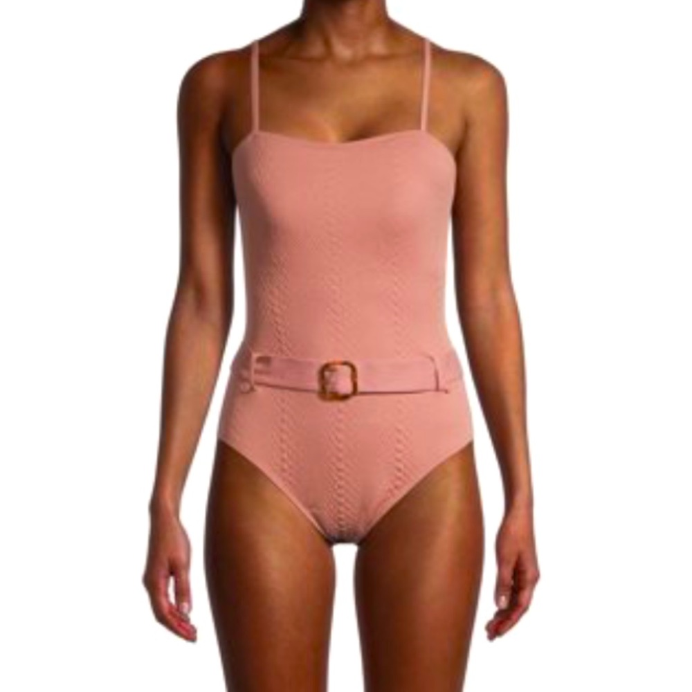 Time and Tru Women's Snakeskin Belted One Piece Medium Swimsuit in Old Rose